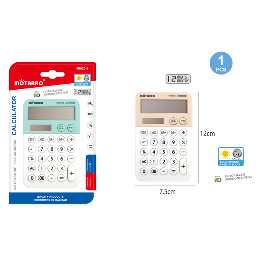 Calculadora Solar 12 Digitos 12X7.5Cm 1