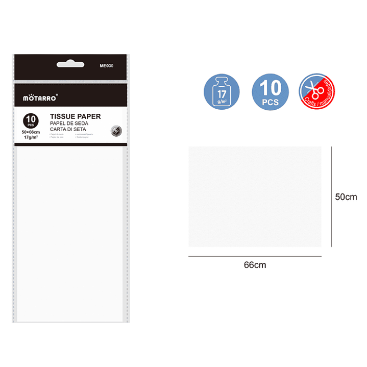 Papel De Seda Blanco 50X66Cm 17G 10Pcs 1