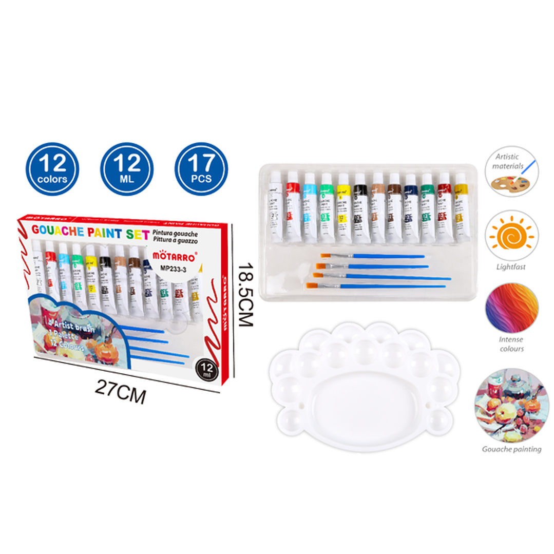 Set De Pinturas Gouache 12Ml 12+4+1Pcs 1