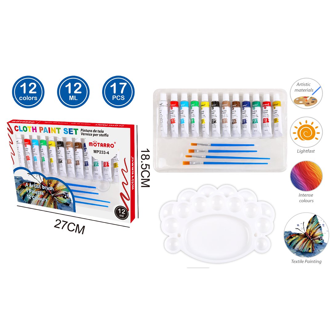 Set De Pinturas Tela 12Ml 12+4+1Pcs 1