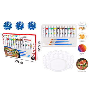 Set De Pinturas Vidrio 12Ml 12+4+1Pcs