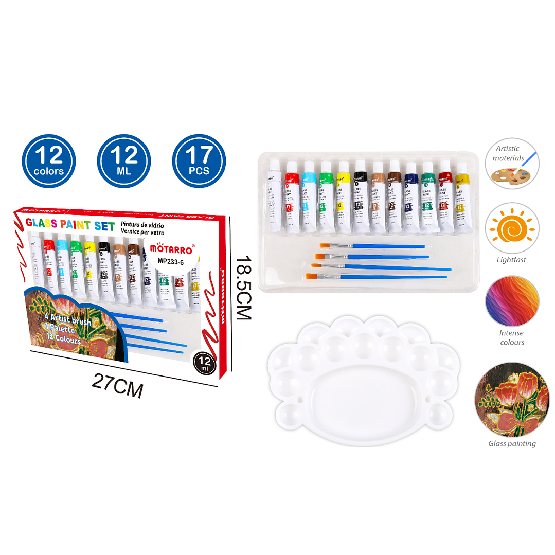Set De Pinturas Vidrio 12Ml 12+4+1Pcs 1