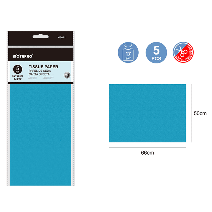Papel De Seda Azul Claro 50X66Cm 17G 5Pcs 1
