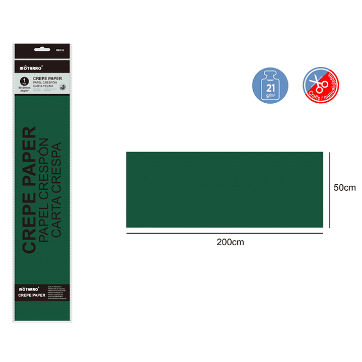 Papel Crepé Pasto Verde 50X200Cm 21G 1