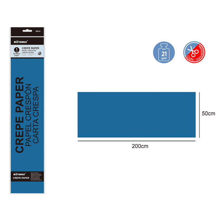 Papel Crepé Azul Cobalto Oscuro 200X50Cm 21G 1