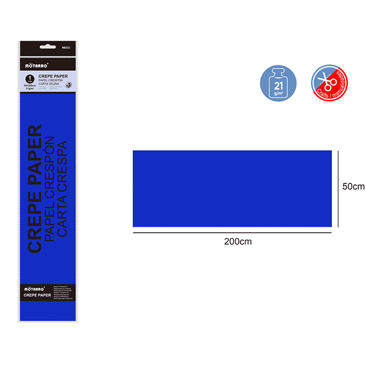 Papel Crepé Azul 50X200Cm 21G 1