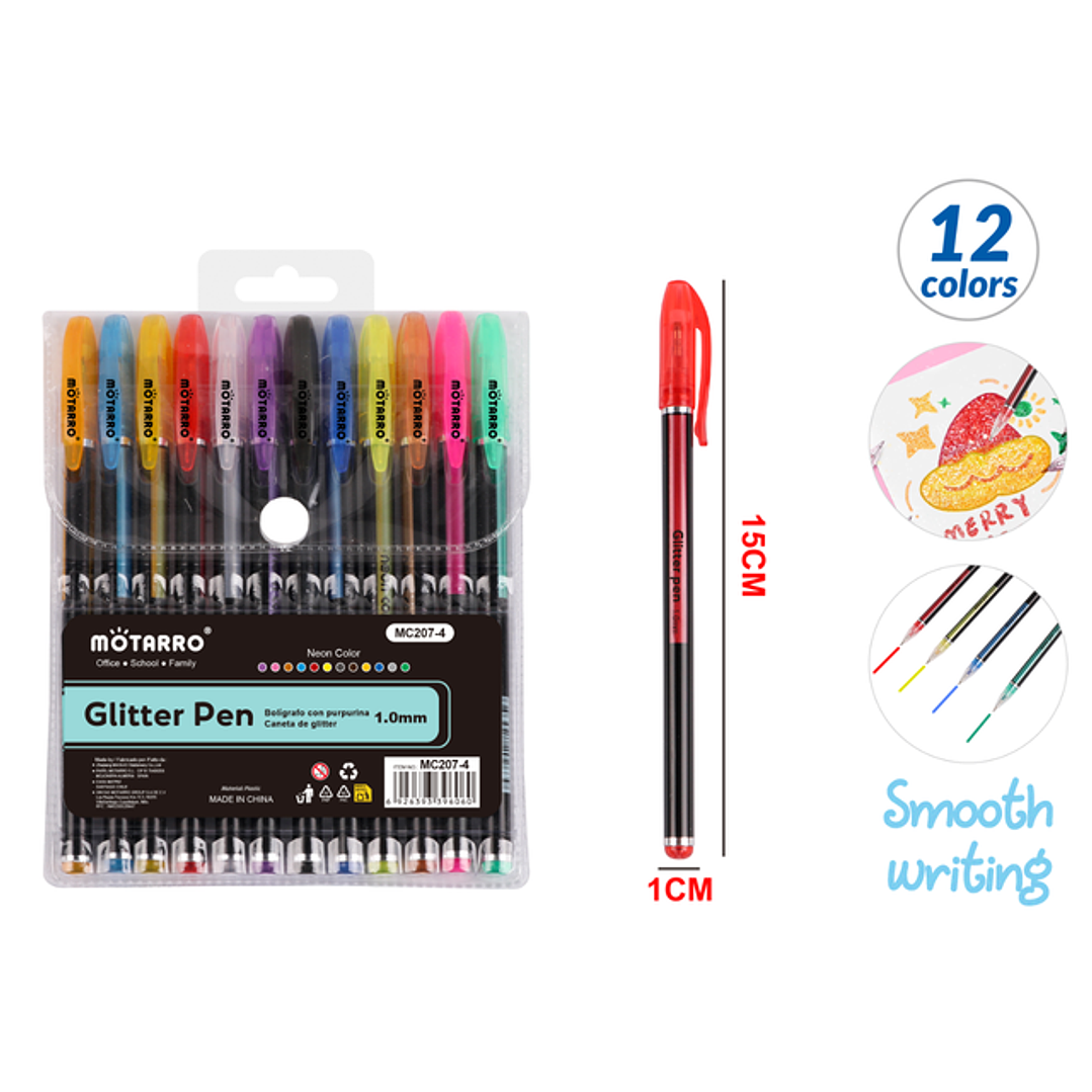 Boligrafos Glitter Bolsa PVC 15Cm 12Pcs 1