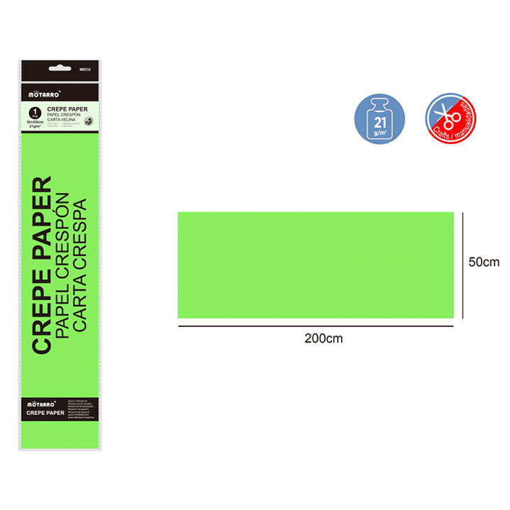 Papel Crepé Verde Claro 200X50Cm 21G 1