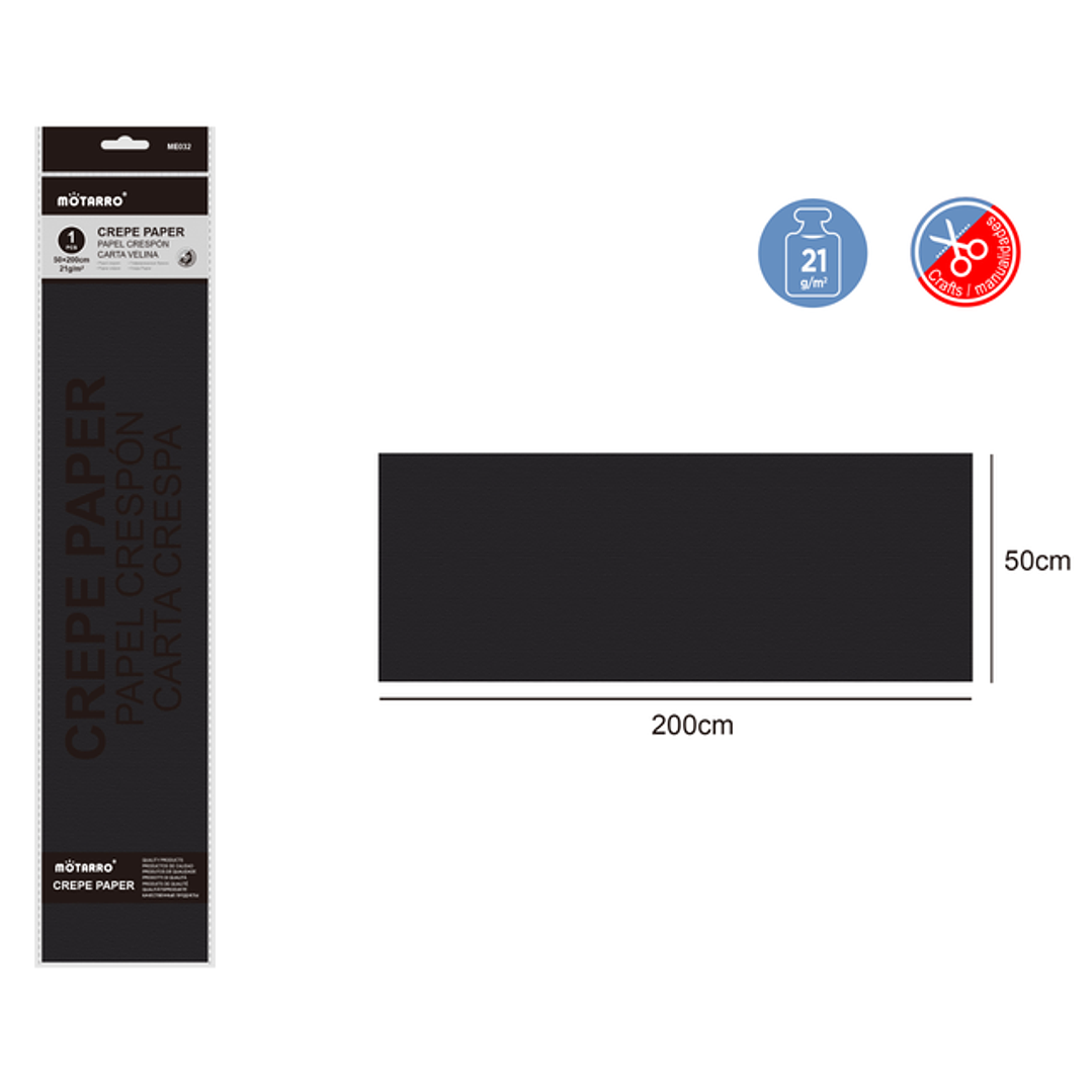 Papel Crepé Negro 50X200Cm 21G 1
