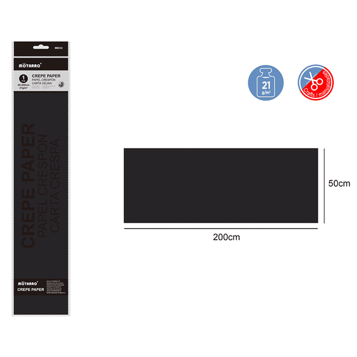 Papel Crepé Negro 50X200Cm 21G 1