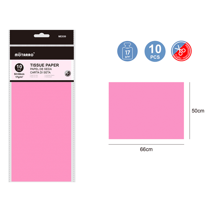 Papel De Seda Rosado 50X66Cm 17G 10Pcs 1