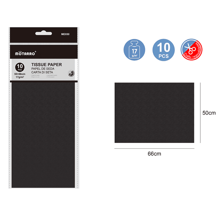 Papel De Seda Negro 50X66Cm 17G 10Pcs 1