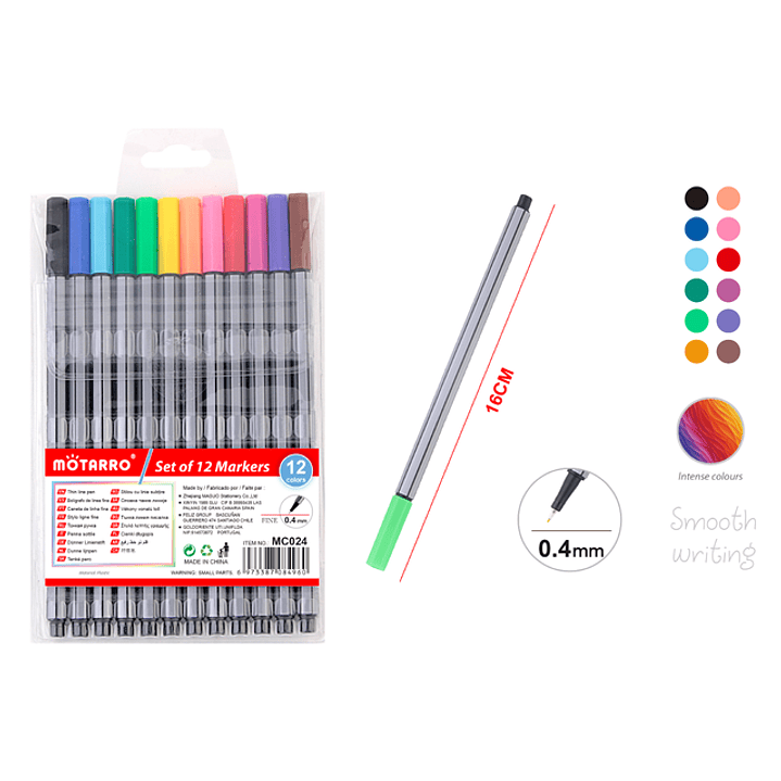 Rotuladores De Punta Fina 16Cm 12Pcs 1