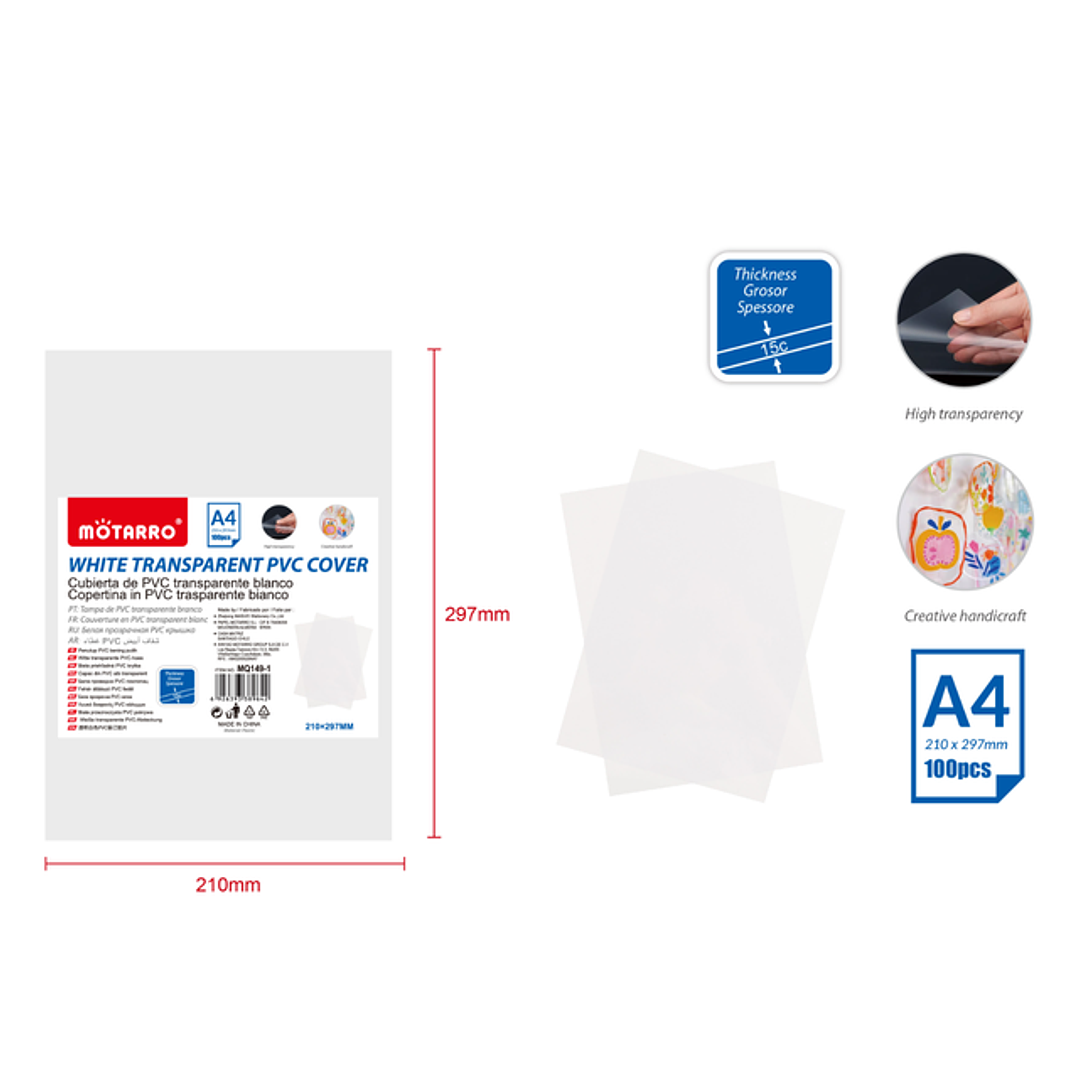 Laminas De PVC Transparente 210X297Mm 100Pcs 1