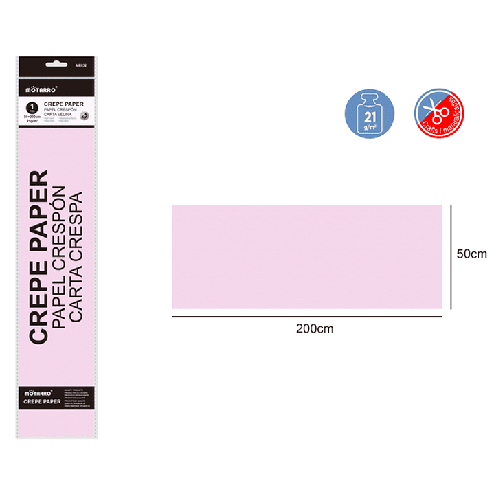 Papel Crepé Rosado 50X200Cm 21G 1