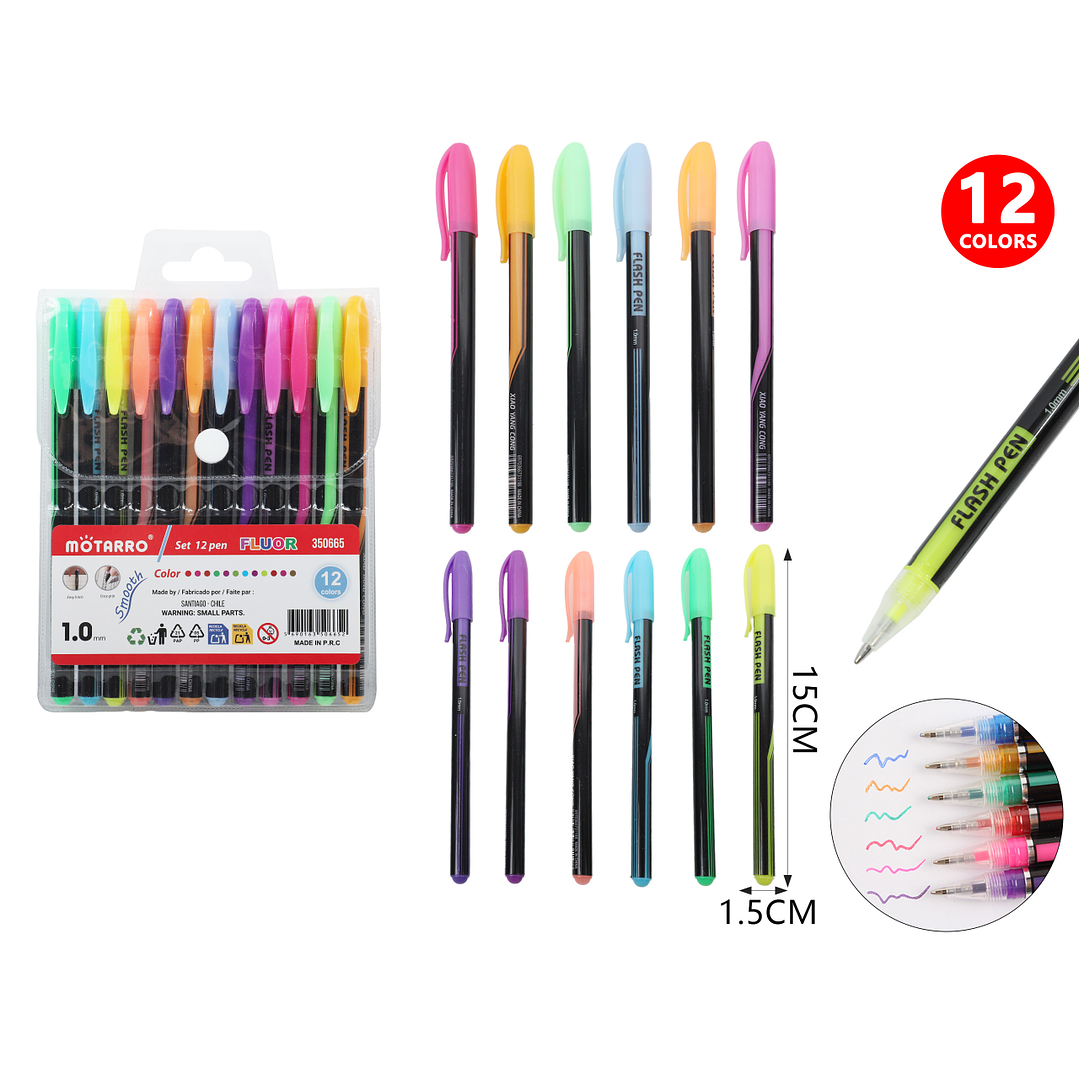 Boligrafos De Colores Flour 15Cm 12Pcs 1
