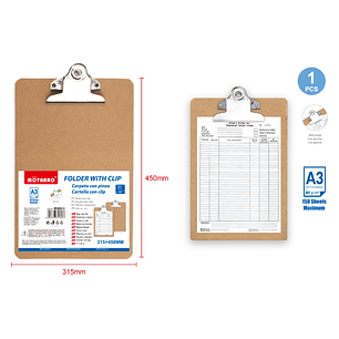 Tabla Con Apretador 45X31.5Cm A3