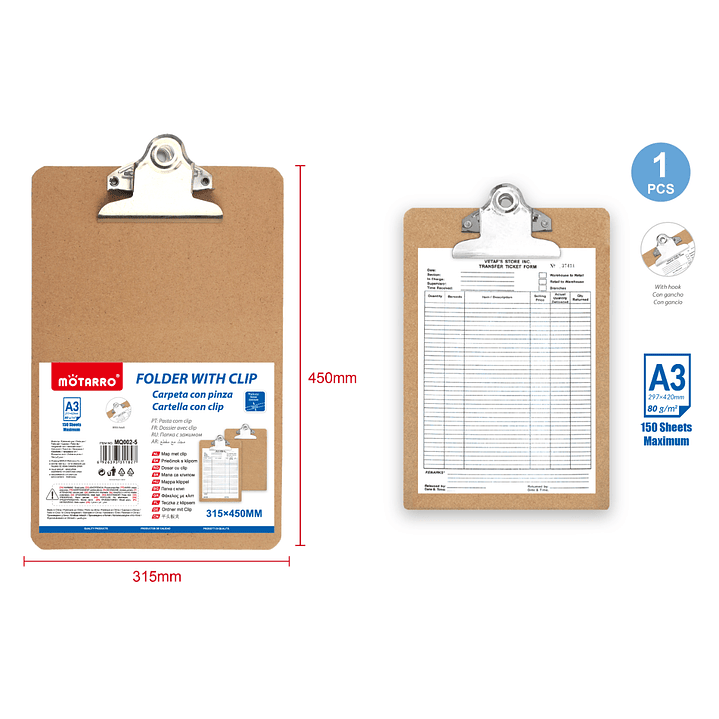 Tabla Con Apretador 45X31.5Cm A3 1