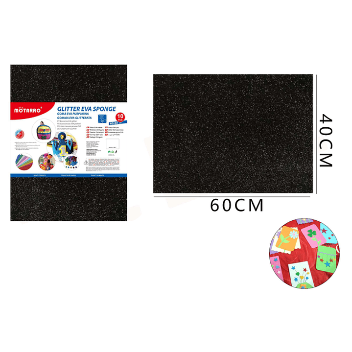 Goma Eva Glitter Negro 40x60Cm 10pcs 1
