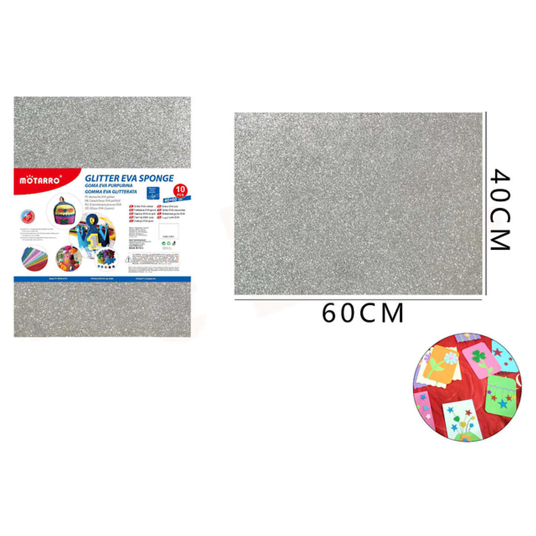 Goma Eva Gris Glitter 20x30Cm 10pcs 1