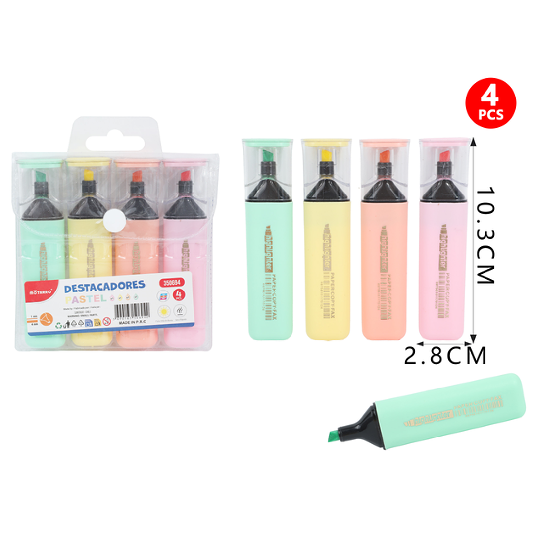Destacadores En Bolsa Plástica Pastel 4Pcs 1