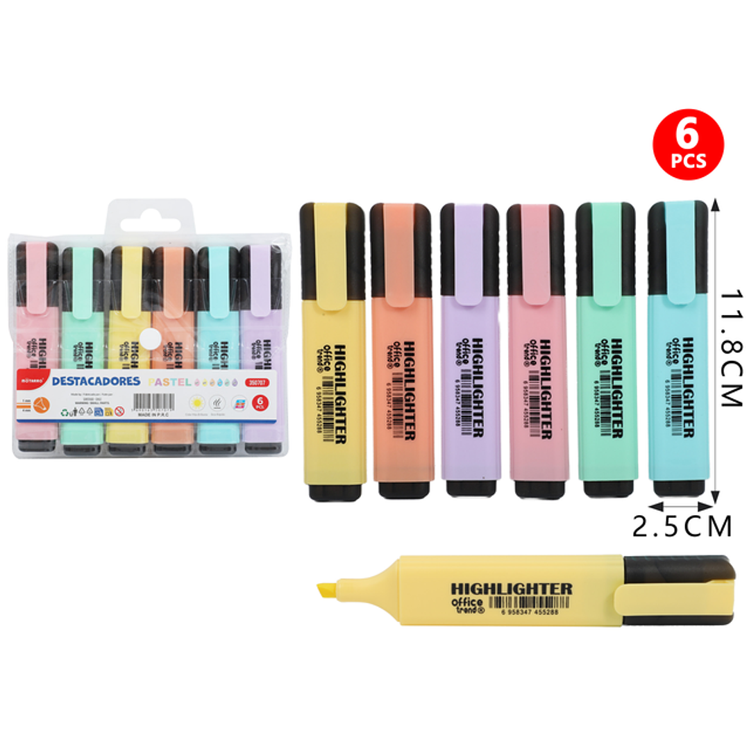 Destacadores En Bolsa Plástica Pastel 6Pcs 1