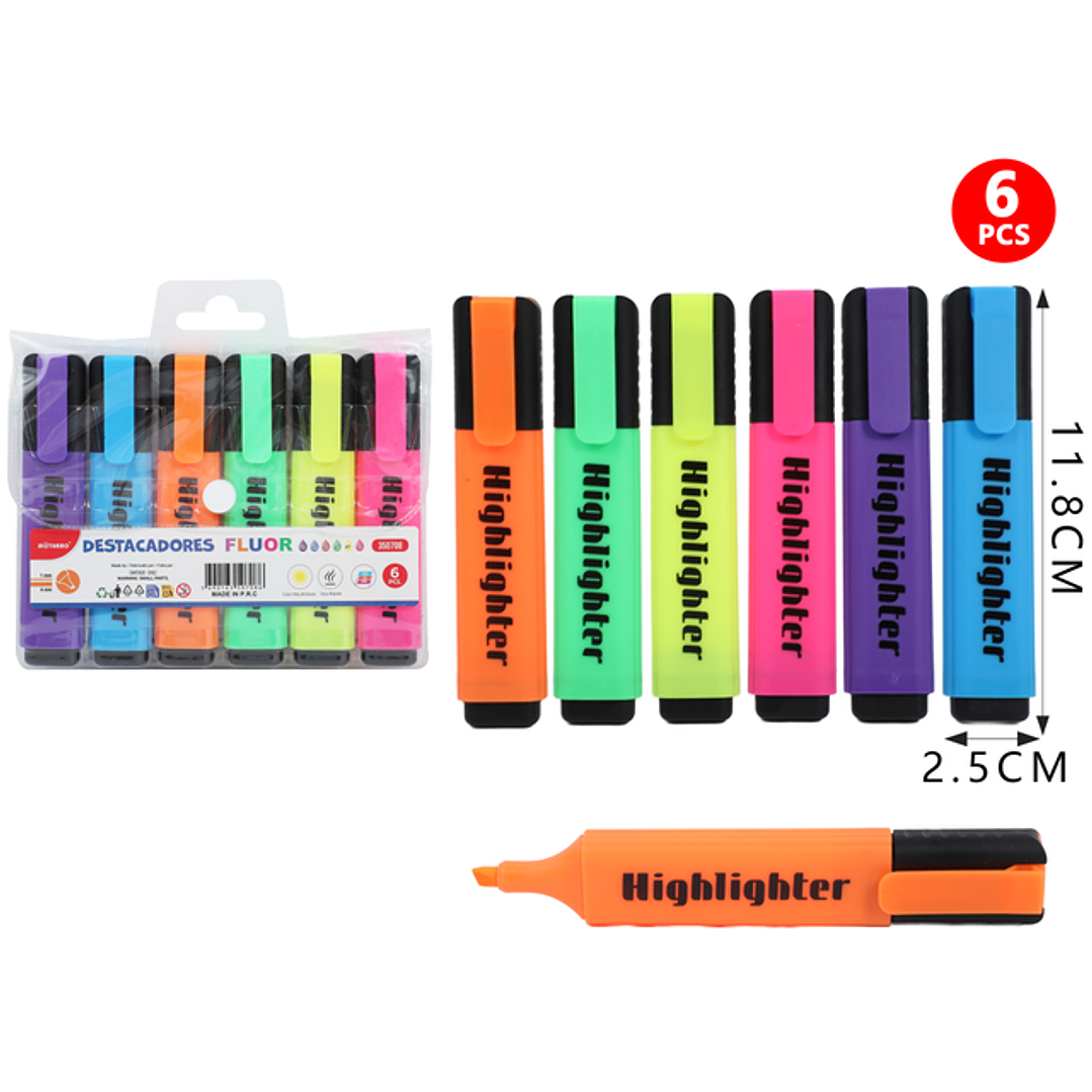 Destacadores En Bolsa Plástica 6Pcs 1