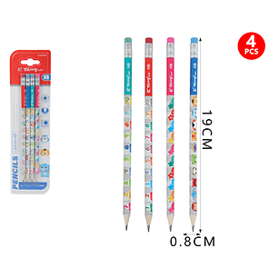 Lapices Grafito Hb/Goma De Borrar 18cm 4Pcs
