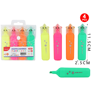Destacadores En Bolsa Plastica Estrellas 4Pcs
