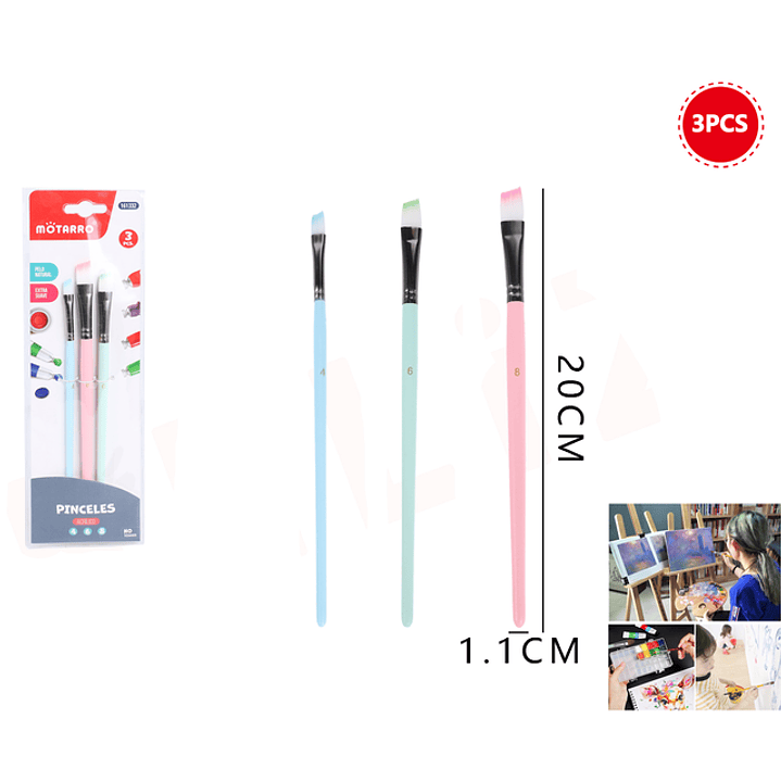 Set De Pinceles Biselado Macaron 3Pcs 1