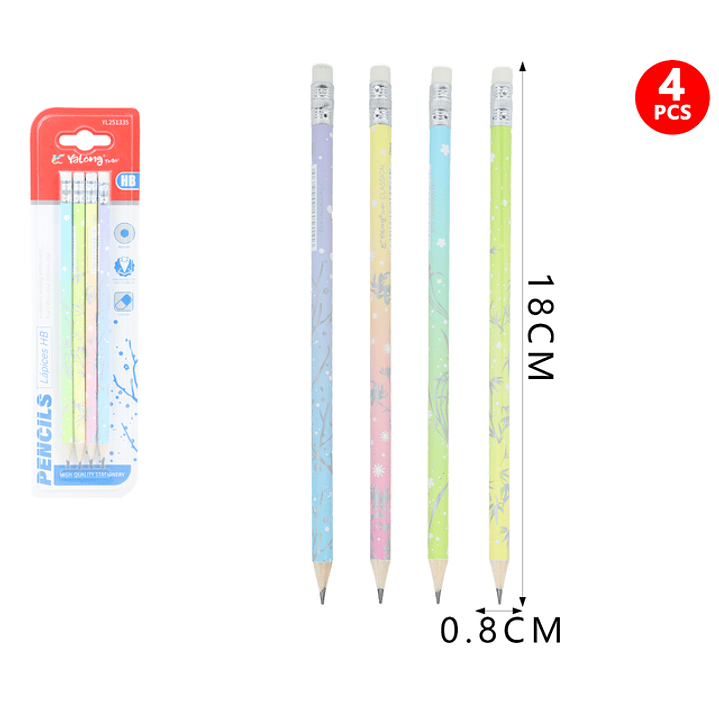 Lapices Grafito Hb/Goma De Borrar 18cm 4Pcs 1