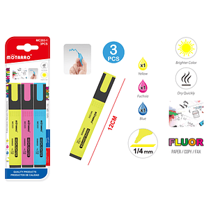 Destacadores Flourescente 12Cm 3Pcs