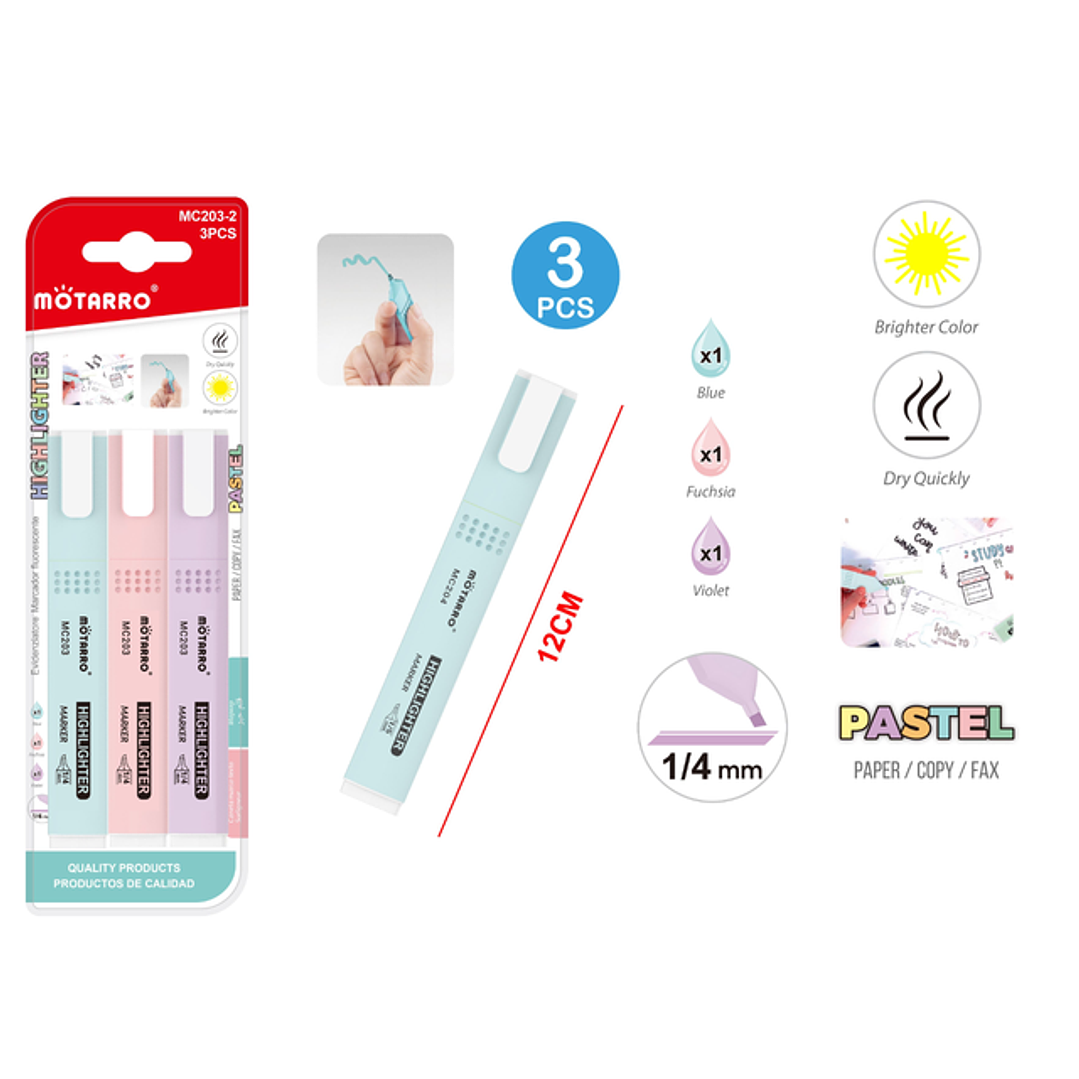 Destacadores Flourescente 12Cm 3Pcs 1