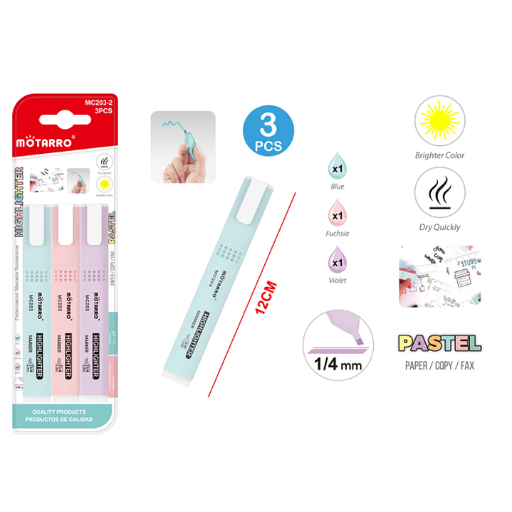 Destacadores Flourescente 12Cm 3Pcs 1