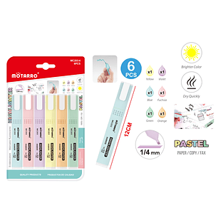 Destacadores Flourescente Claro 12Cm 6Pcs