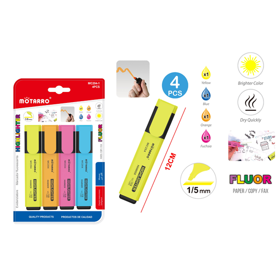 Destacadores Flourescente 12Cm 4Pcs 1