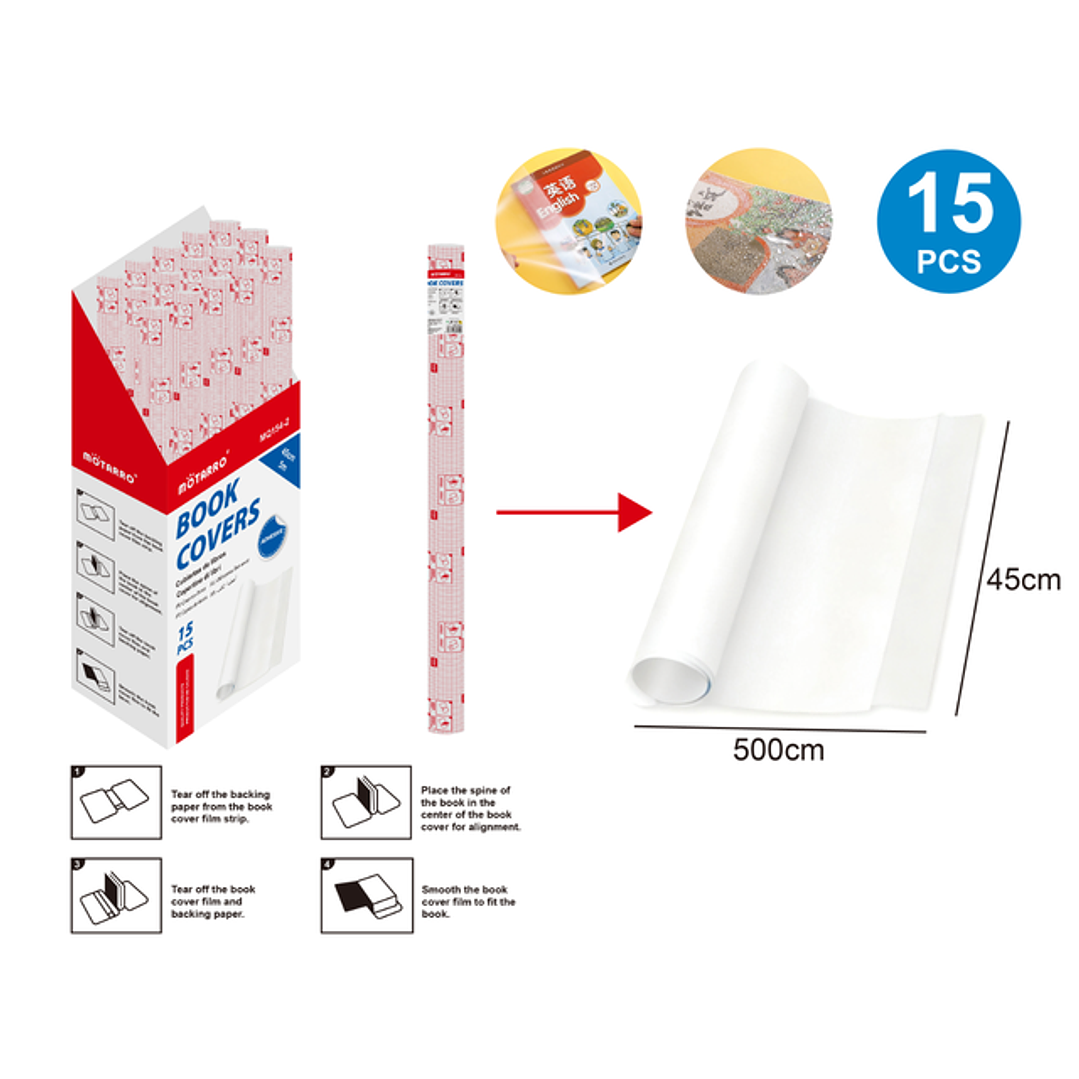 Forros Adhesiva Transparentes 45X500Cm 15Pcs 1