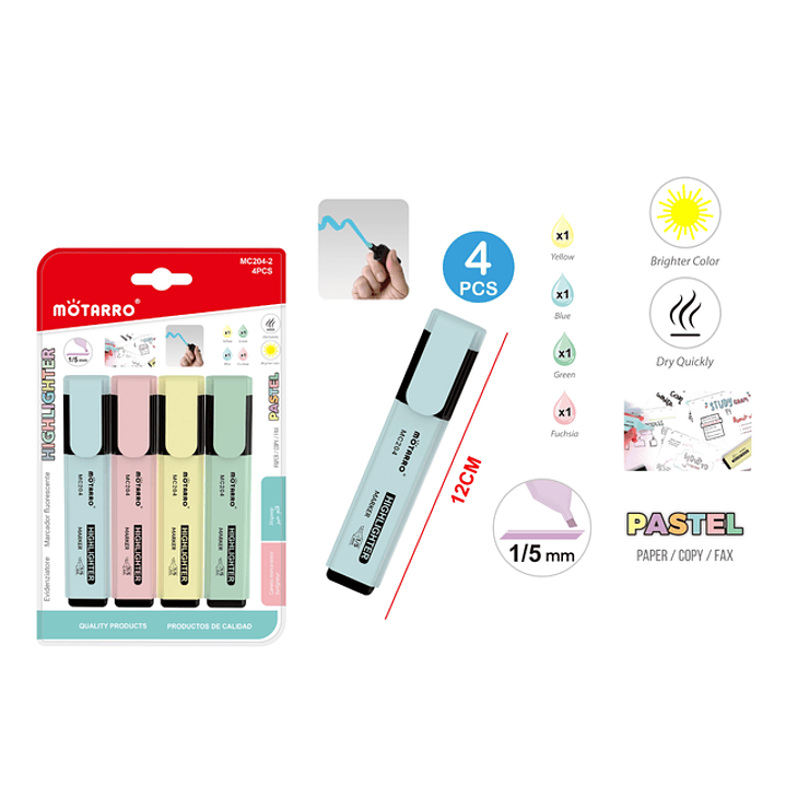 Destacadores Flourescente Claro 12Cm 4Pcs 1