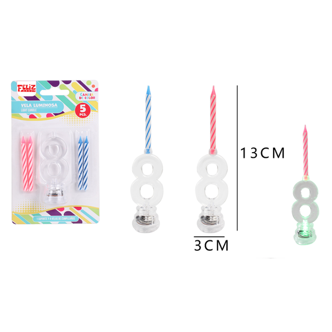 Vela De Numero 8 Con Luz  1