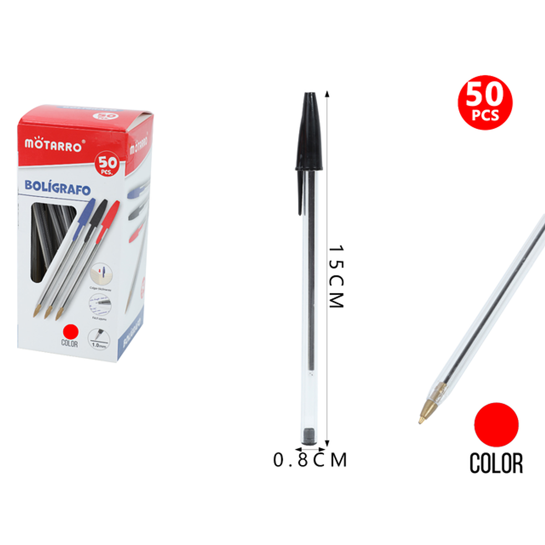 Lápiz Pasta Rojo 15Cm 50Pcs 1