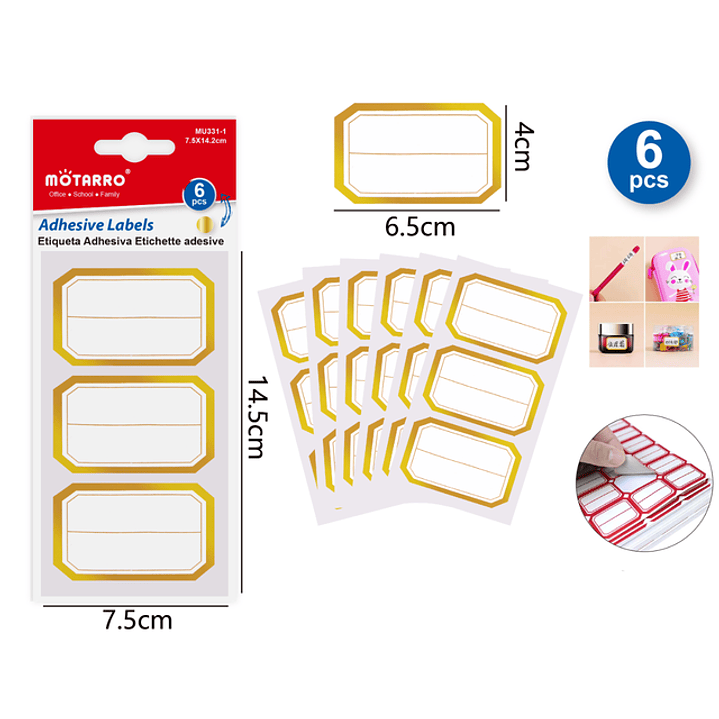 Etiquetas Autodhesivas Dorada 4Cmx6.5Cm 6Pcs 1