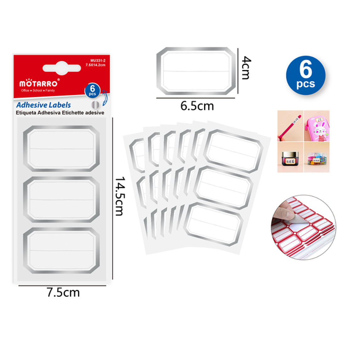 Etiquetas Autodhesivas Plateada 4Cmx6.5Cm 6Pcs 1
