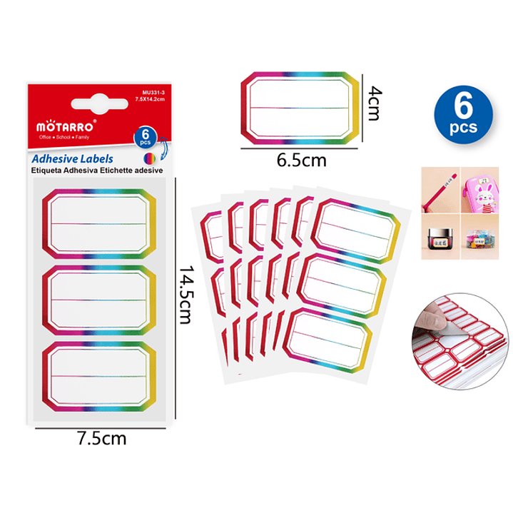 Etiquetas Autodhesivas Colors 4Cmx6.5Cm 6Pcs 1