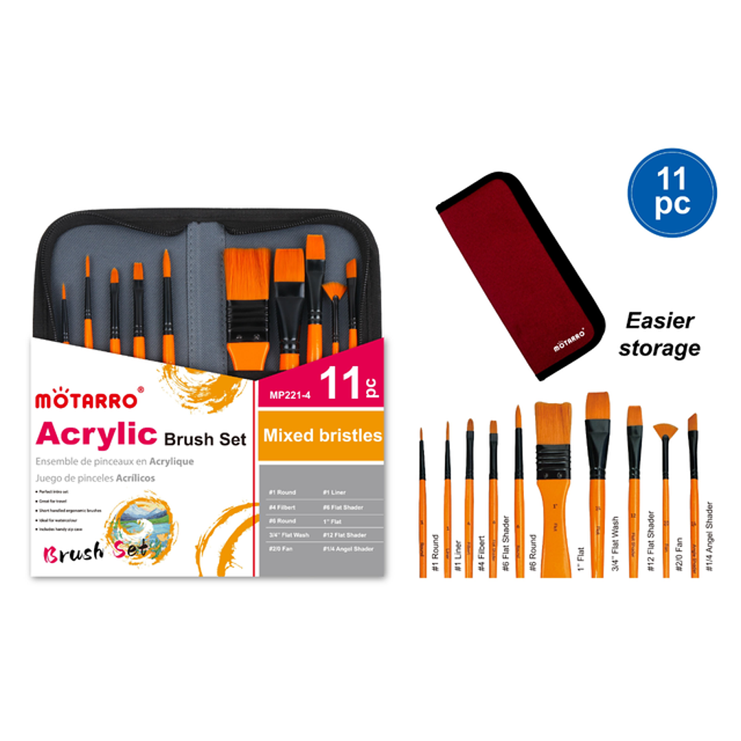 Set De Pinceles En Estuche Acrilica 11Pcs 1