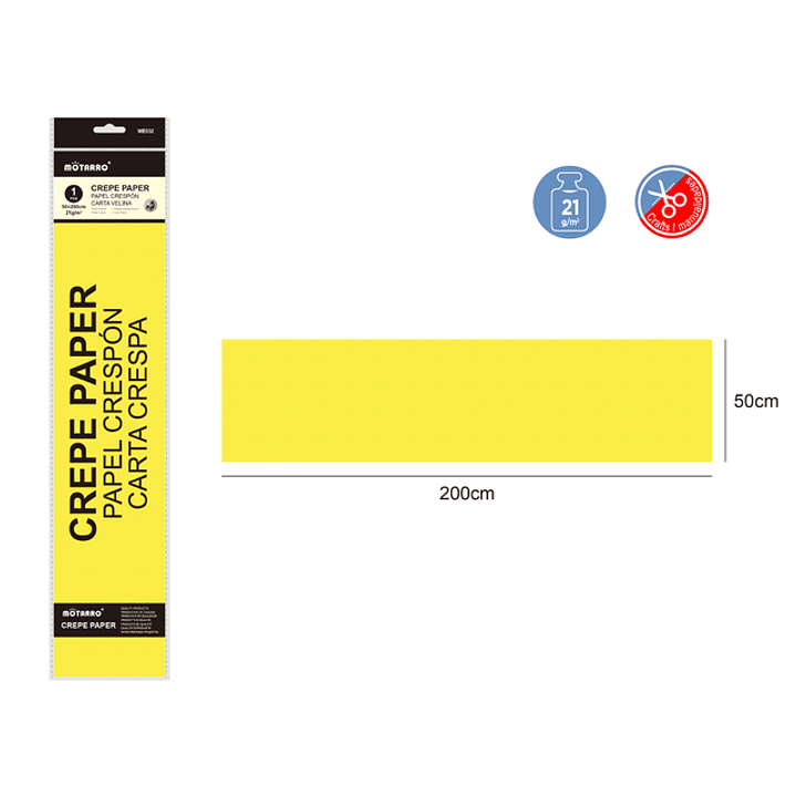 Papel Crepe Amarillo Limon 50X200Cm 21G 1