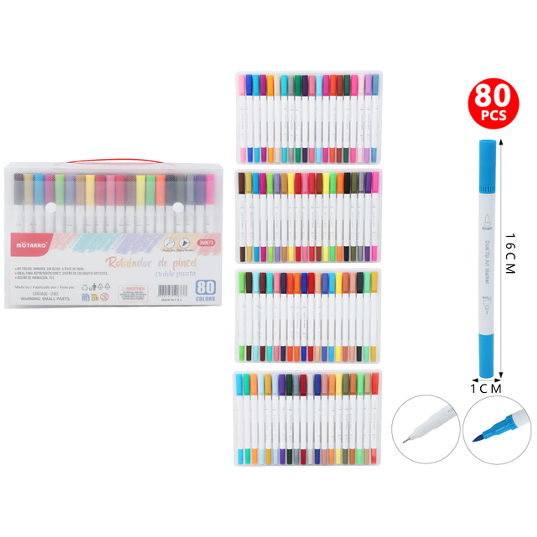Marcadores De Color Doblepuntas 16Cm 80Pcs 1