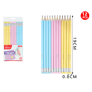Lapices Grafito/Goma Pastel 19Cm 12Pcs