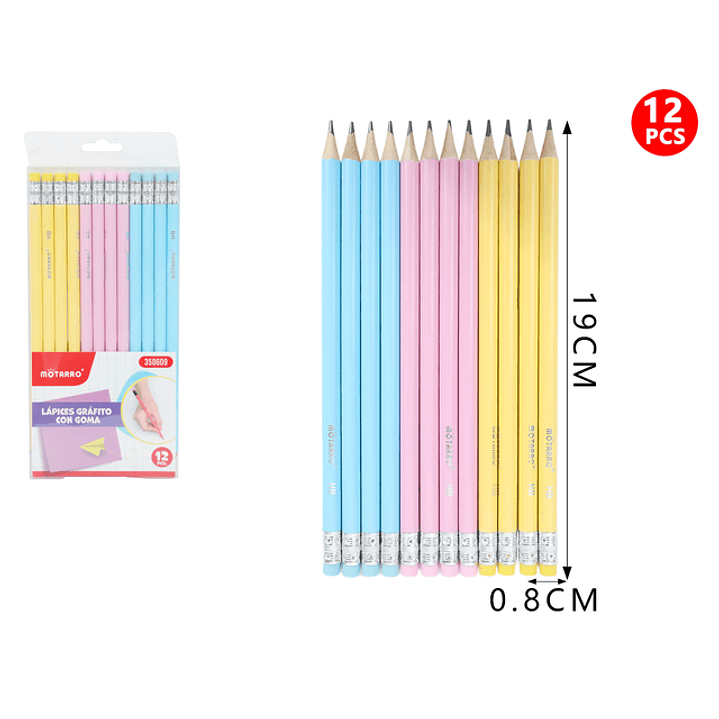 Lapices Grafito/Goma Pastel 19Cm 12Pcs 1