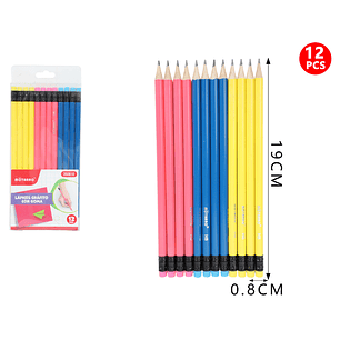 Lapices Grafito/Goma Flourescente 19Cm 12Pcs