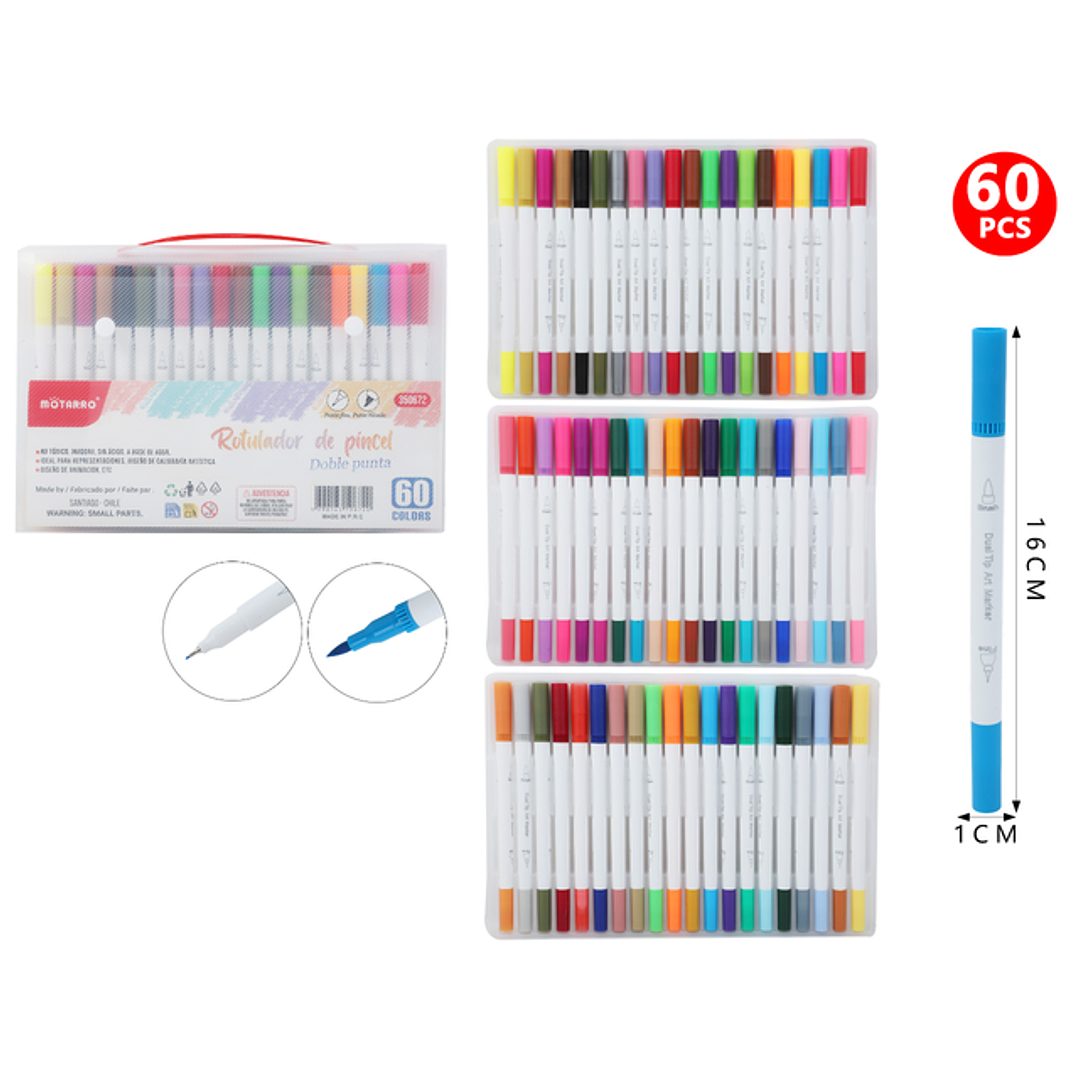 Marcadores De Color Doblepuntas 16Cm 60Pcs 1